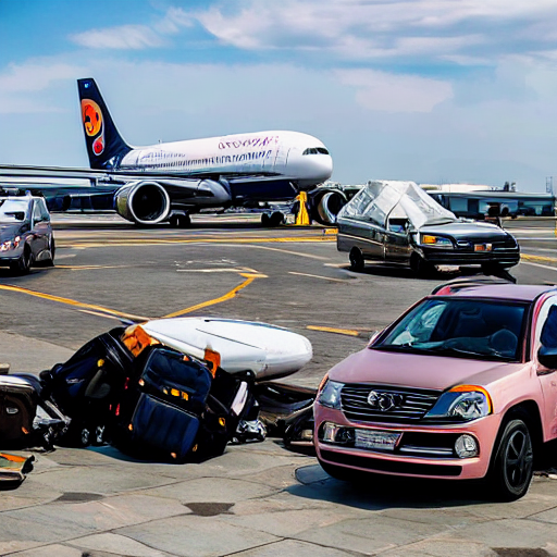 069_Several vehicles with pieces of luggage on them with planes off to the side..png